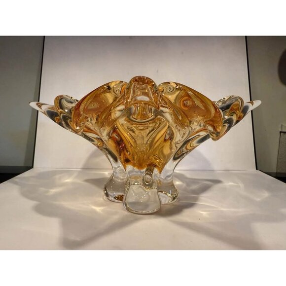 Vintage 1960's Signed Chalet Art Glass Handblown Light Honey Amber on Clear 10.5 - Picture 4 of 8